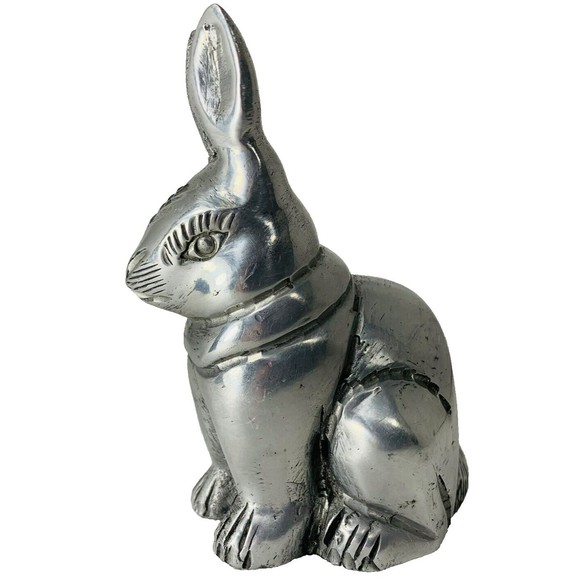 Vintage Pewter Bunny Rabbit Figurine Easter Silver Tone Heavy 4" tall - Picture 12 of 16